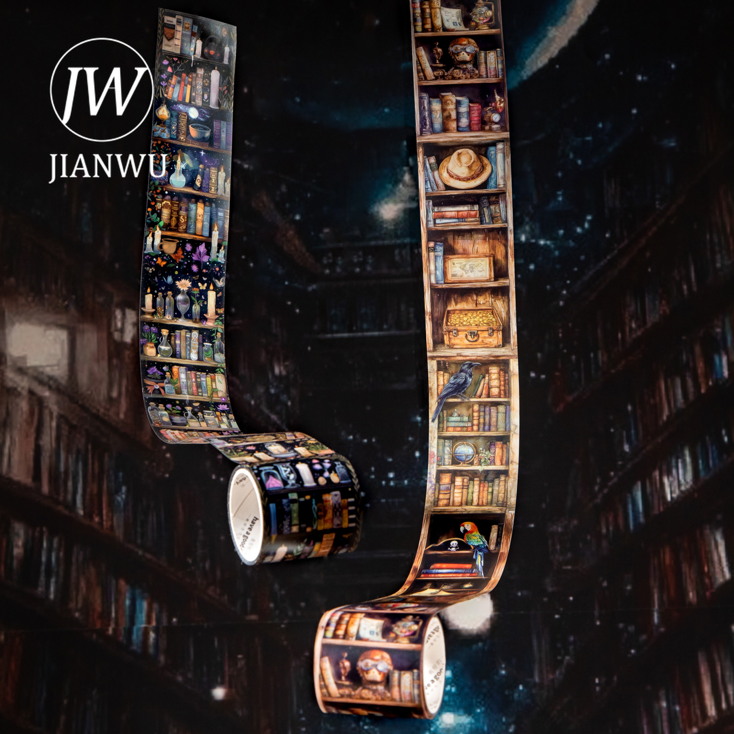 JIANWU 40mm*200cm Magic Bookcase Series Vintage Plant Book Landscape Material Collage PET Tape Creative DIY Journal Stationery