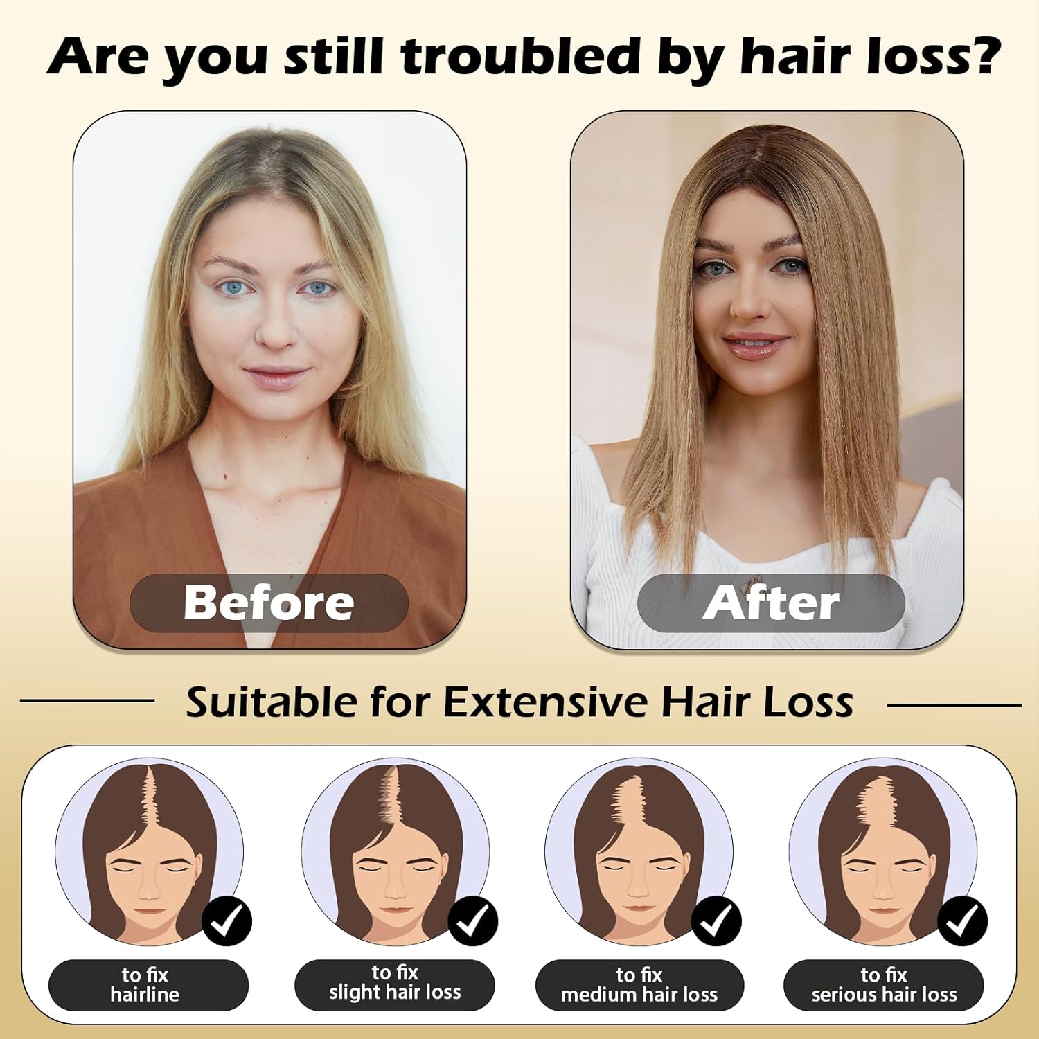 16-Zoll-Haaraufsätze für Frauen, 9 x 9 Zoll große Basis-Haarteile, aschbraune Ombre-Echthaar-Topper mit mehreren rutschfesten Clips