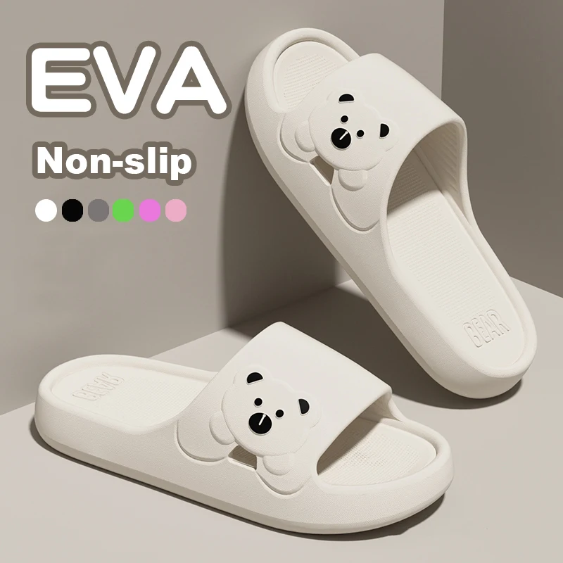 Mode frauen Hausschuhe Indoor Weiche Sohle Cartoon Bär Rutschen Bad EVA Outdoor Männer Sommer Strand Flip-Flops Schuhe Paar