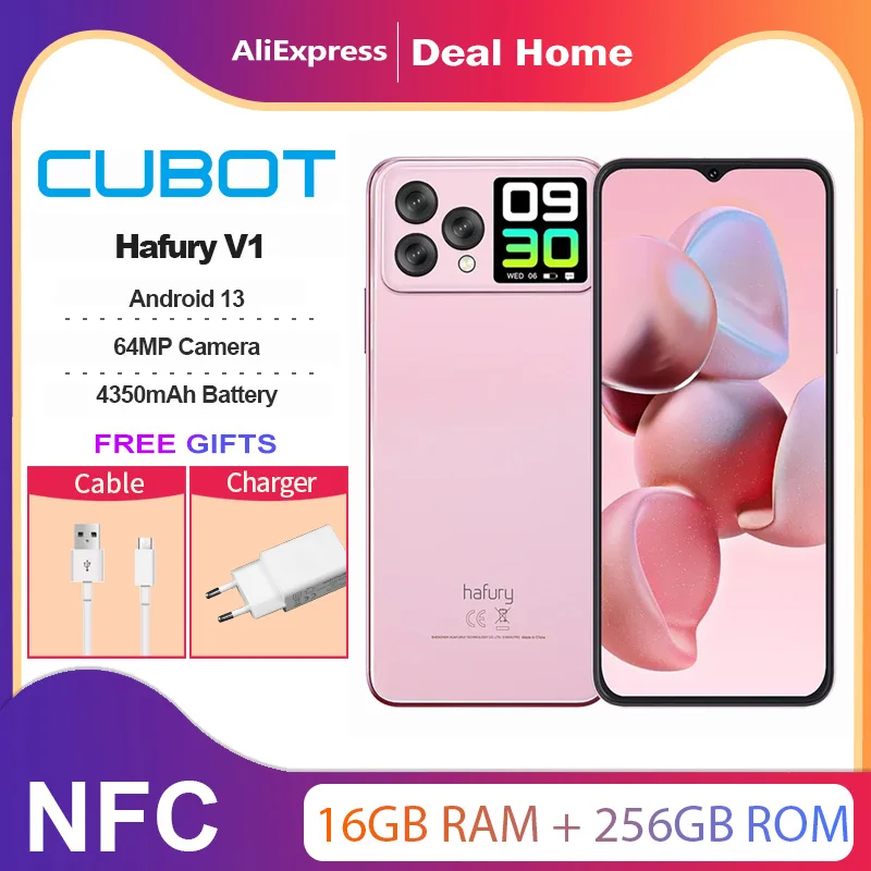 [Envio do Brasil] Cubot Hafury V1, smartphone Android, Octa-core, 16 GB de RAM (8 GB + 8 GB estendidos), 256 GB de ROM, tela dupla, câmera de 64 MP, NFC, versão global, Duplo SIM Duplo 4G celular, celulares em promoção