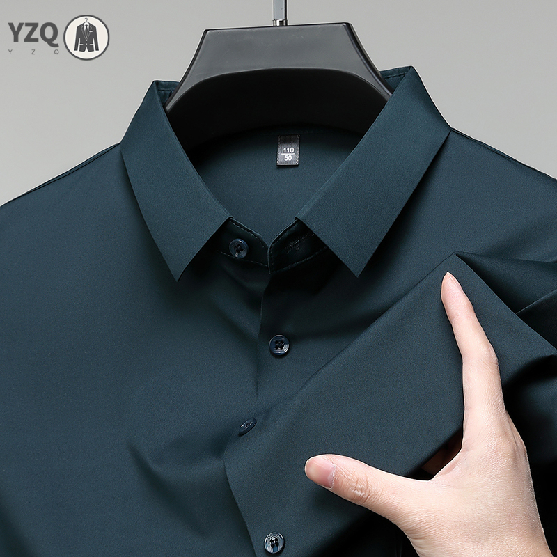 New Men's Business Casual Solid Color Short Sleeved Shirt for Summer Fashion No Ironing Comfortable and Versatile Top