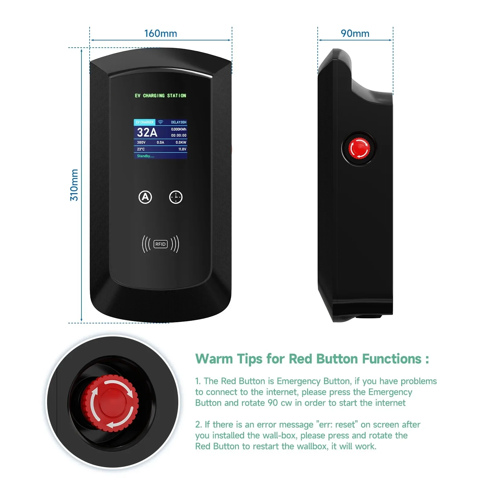 AFEEV 7.6KW/11KW/22KW EV Estación de carga EEC Plug Type2 IEC62196-2 32A Cargador montado en la pared trifásico WiFi Bluetooth Control de aplicación