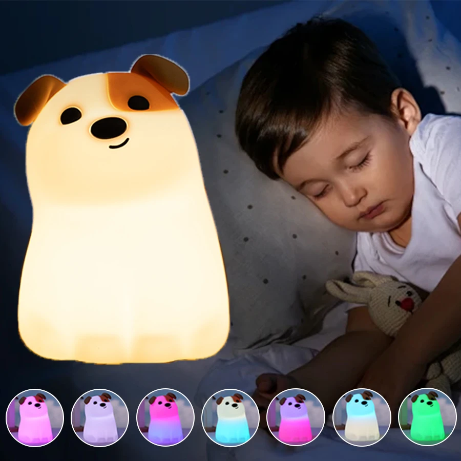 Welpen Led Nachtlicht Tier RGB Bunte Silikon Tisch Lampe Hund Katze Spielzeug Kinder Geburtstag Urlaub Beleuchtung Wiederaufladbare Laterne