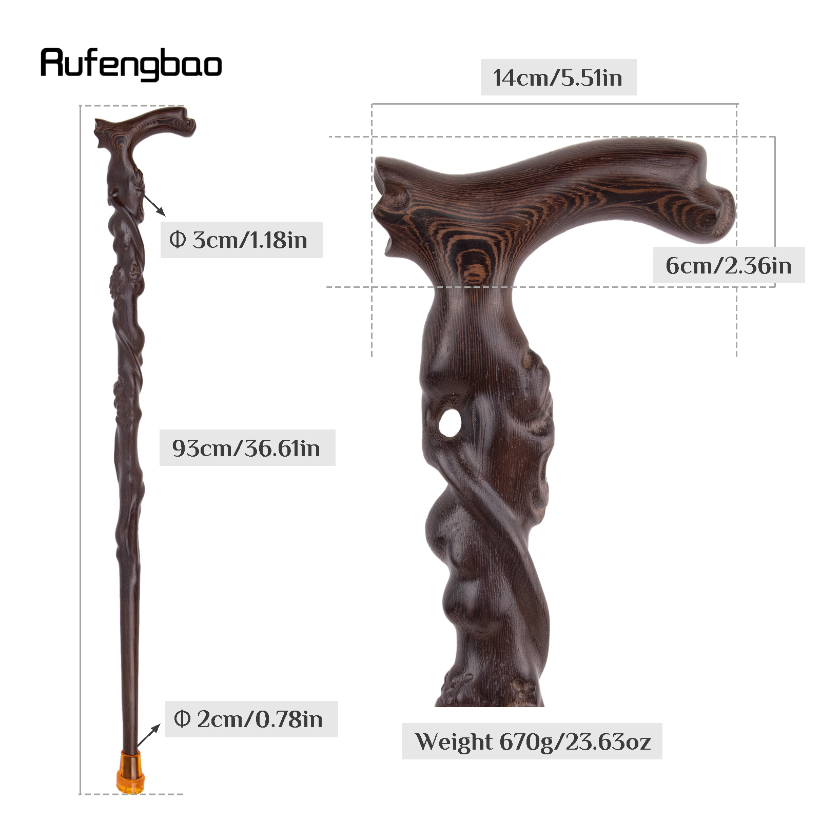 Bastão de madeira, Raiz de árvore marrom, Ccosplay decorativo, Festa de Halloween, Muleta de boca, Varinha Crosier, 93cm