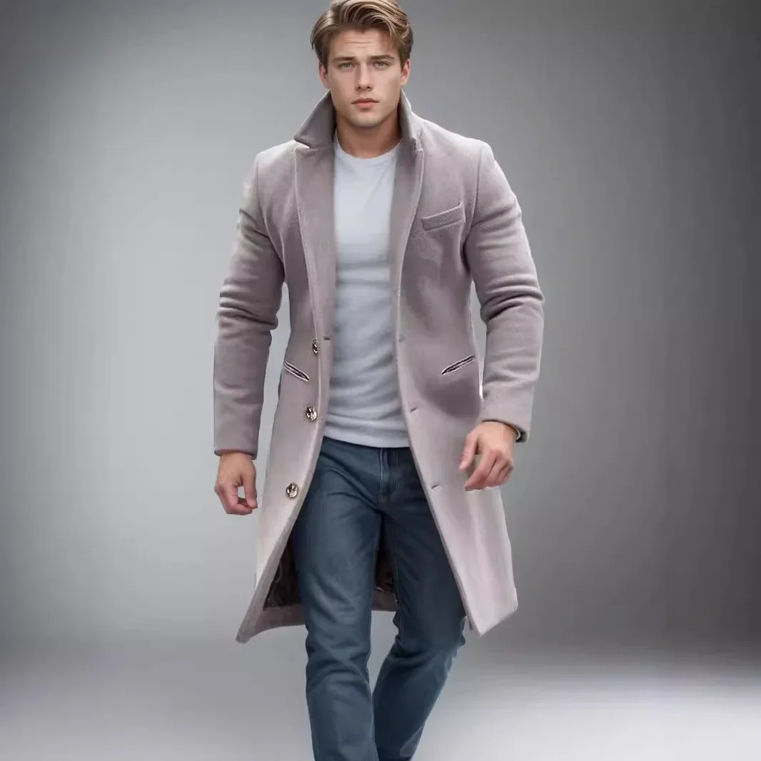 Abrigo cortavientos informal elegante para hombre para otoño e invierno, botón de Color sólido, abrigo de estilo medio a largo de manga larga S-XXXL