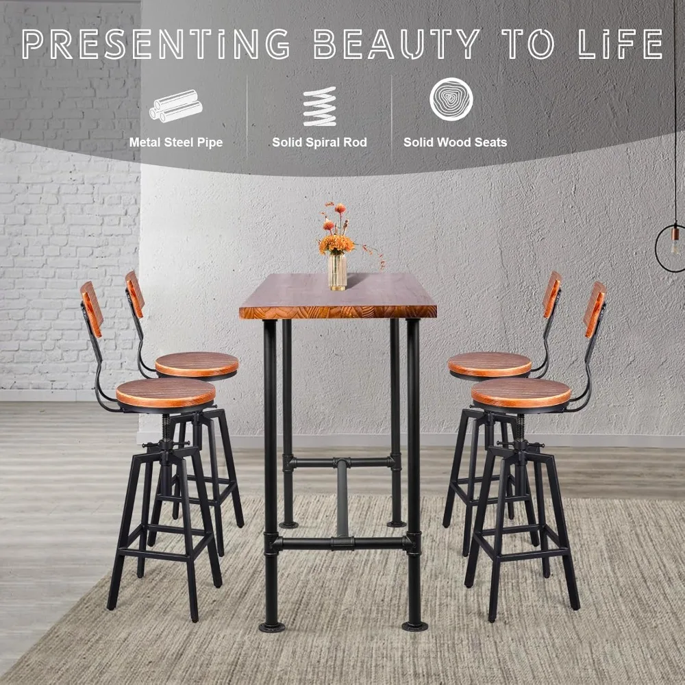 5-Piece Table & Chairs Set for Home Dining Breakfast Office Cafe Pub Bar Party Bistro, Rectangular Table for 4-6, 4 Swivel