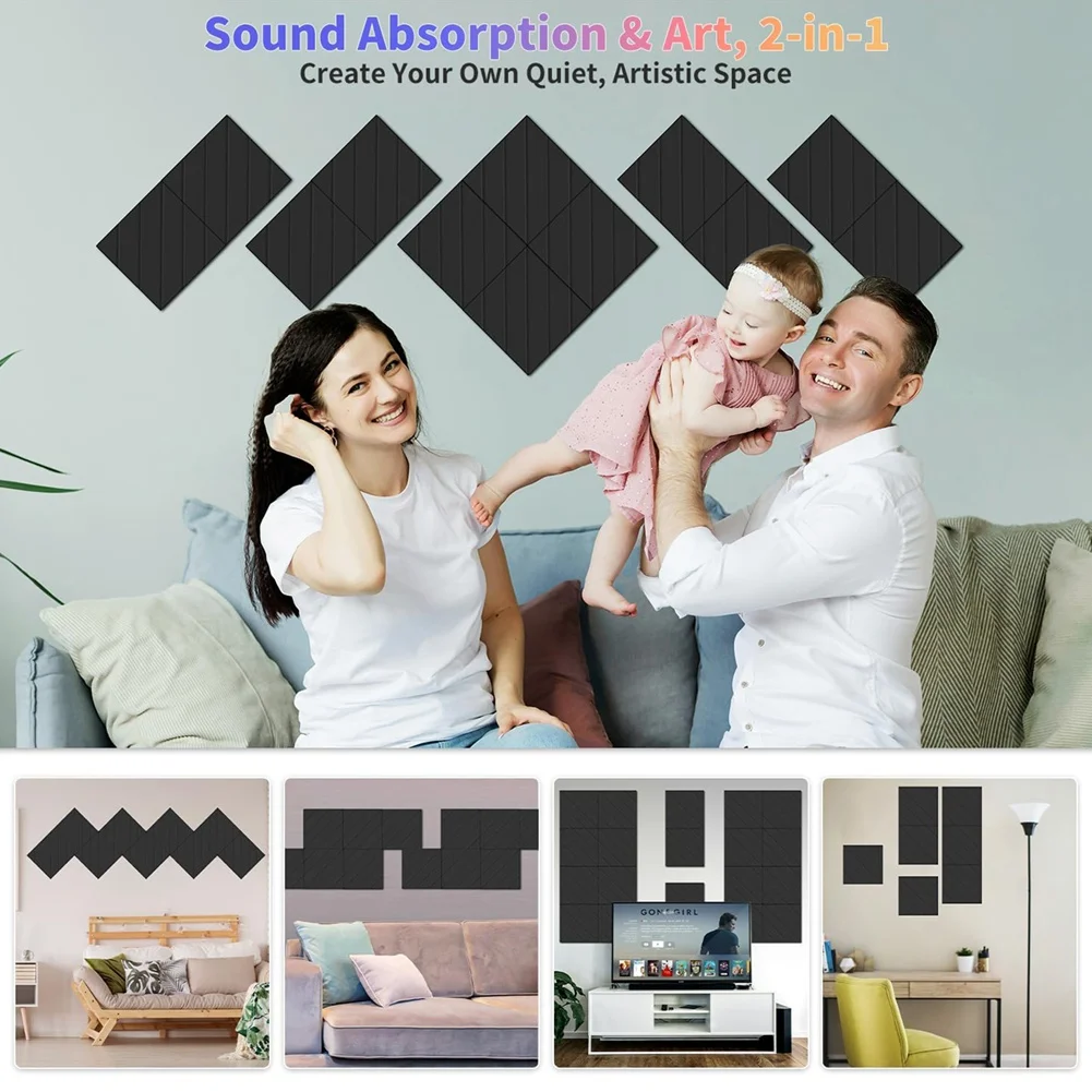 ABKU-12 шт. акустические панели, 12X12x0,4 дюйма, звукоизоляционные пенопластовые панели, настенный декор для домашнего офиса и игровой комнаты