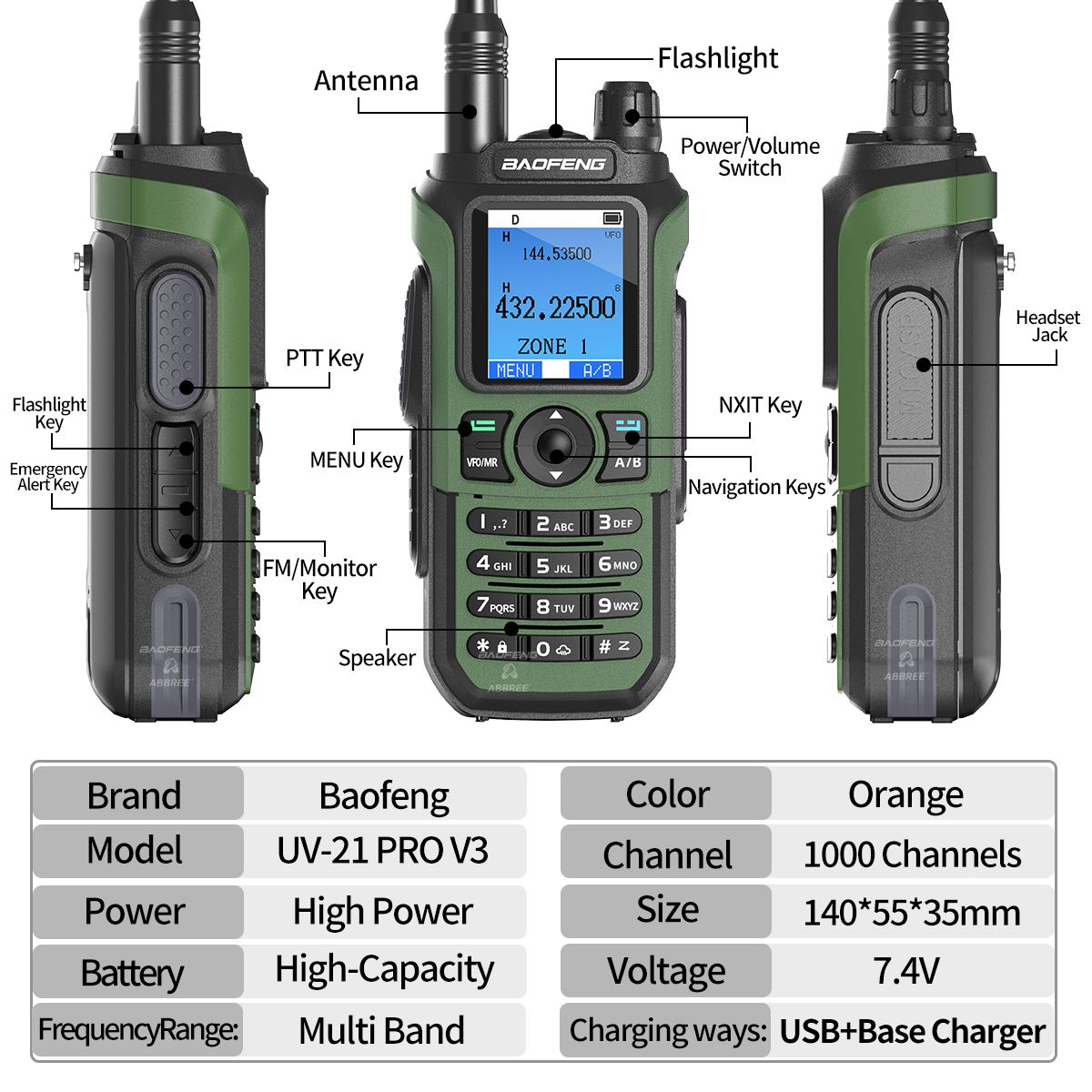 Baofeng UV-21 Pro Walkie Talkie multibanda V3 programación Bluetooth frecuencia de copia inalámbrica de largo alcance carga tipo c Radioaficionado