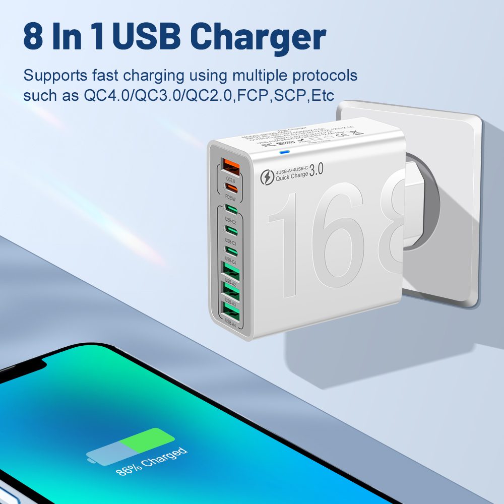 Ładowarka podróżna QC3.0 o mocy 150 W i 8 portów do szybkiego ładowania iPhone 14 Samsung Xiaomi EU US KR Wtyczka Adapter ścienny do telefonu komórkowego