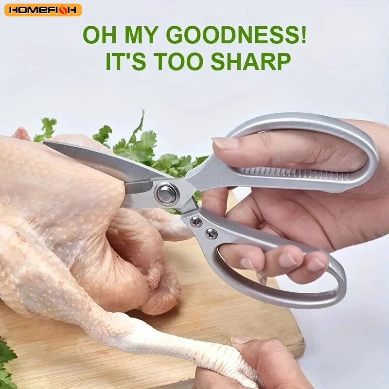 Tijeras de cocina multiusos de acero inoxidable, tijeras para aves de corral de alta resistencia con agarre cómodo de aleación de aluminio para pre alimentos, 1 ud.