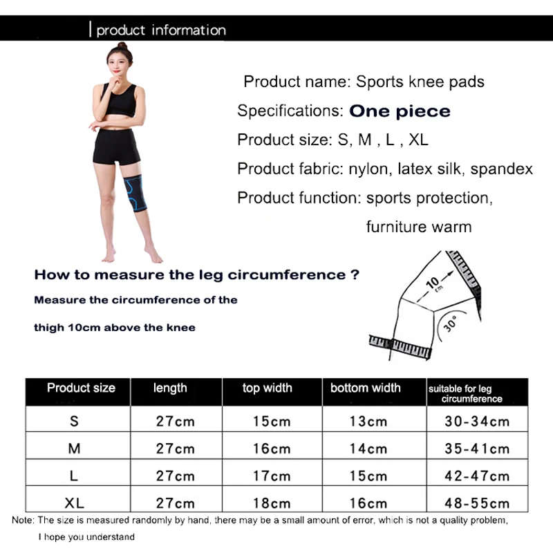 1 pc Nylon Knee Brace Elastic Compression Knee Sleeve Leg Wrap for Sports Running Fitness Gym Exercise Outdoor Prevent Arthritis