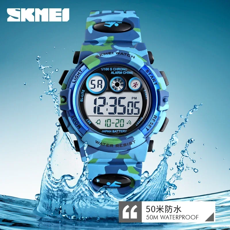 SKMEI 1547 Diseño de esfera joven y energética 50 M LED colorido resistente al agua + luces EL reloj infantil relojes deportivos para niños