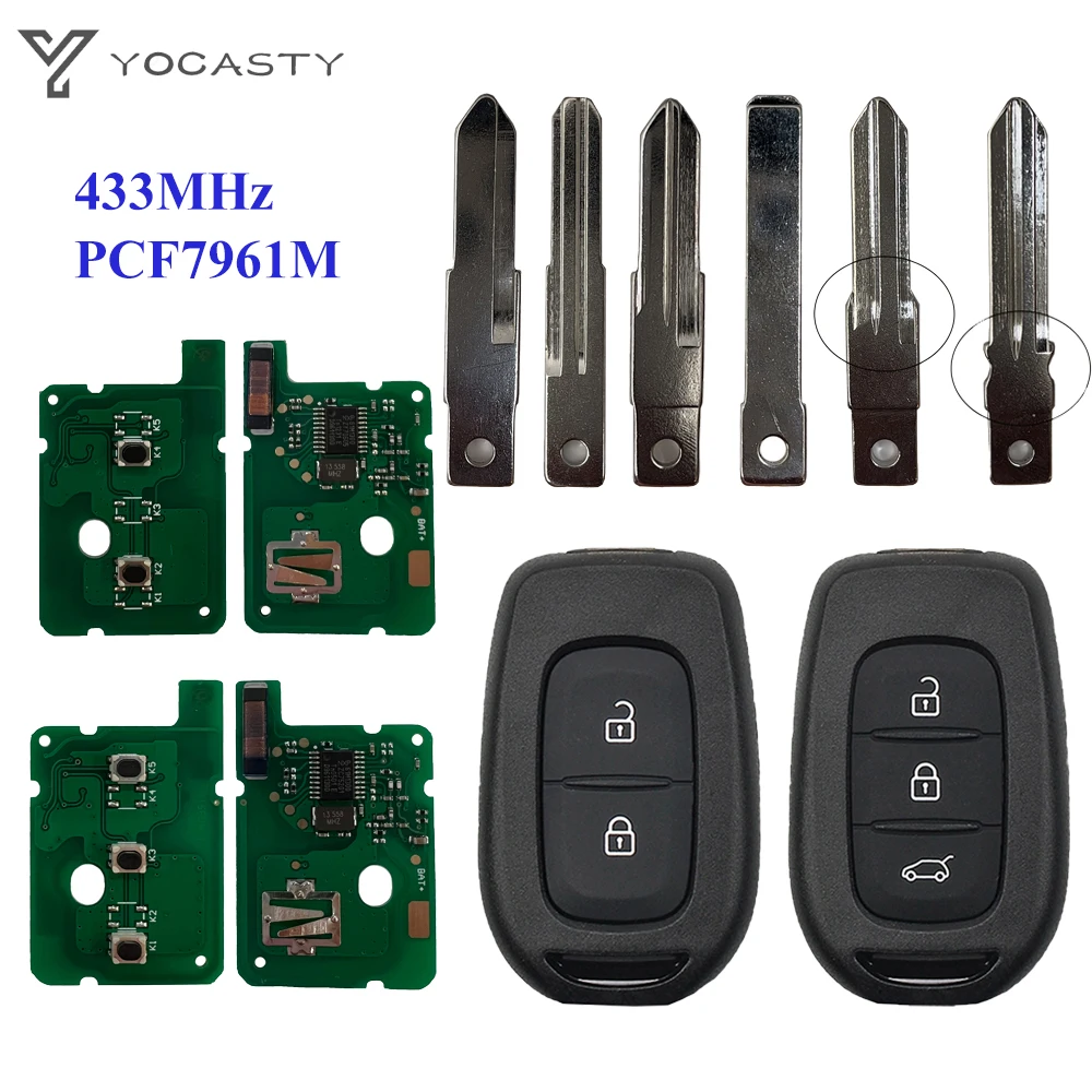 Yocasty 2/3ボタンリモートキーフォブ433mhz pcf7961m fortunSandero dacia logan lodgy dokker duster trafic replace Control