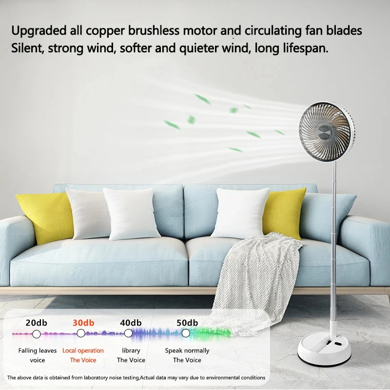 Tragbarer oszillierender Standventilator mit Fernbedienung, faltbarer Schreibtischventilator, wiederaufladbarer, batteriebetriebener Standventilator für Camping