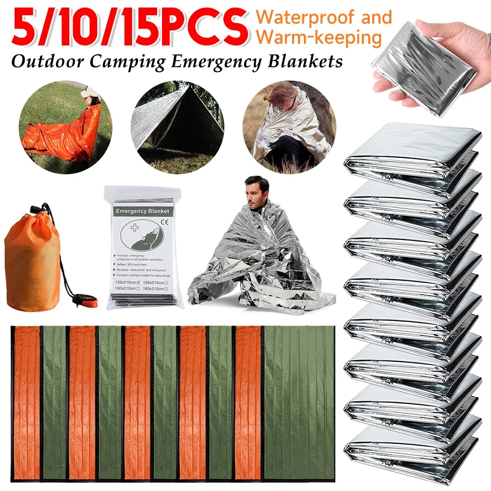 15/1PCS Nooddekens 130x210cm Waterdichte Survival Deken Warmer Thermische Deken Ehbo-uitrusting voor Buiten Camping