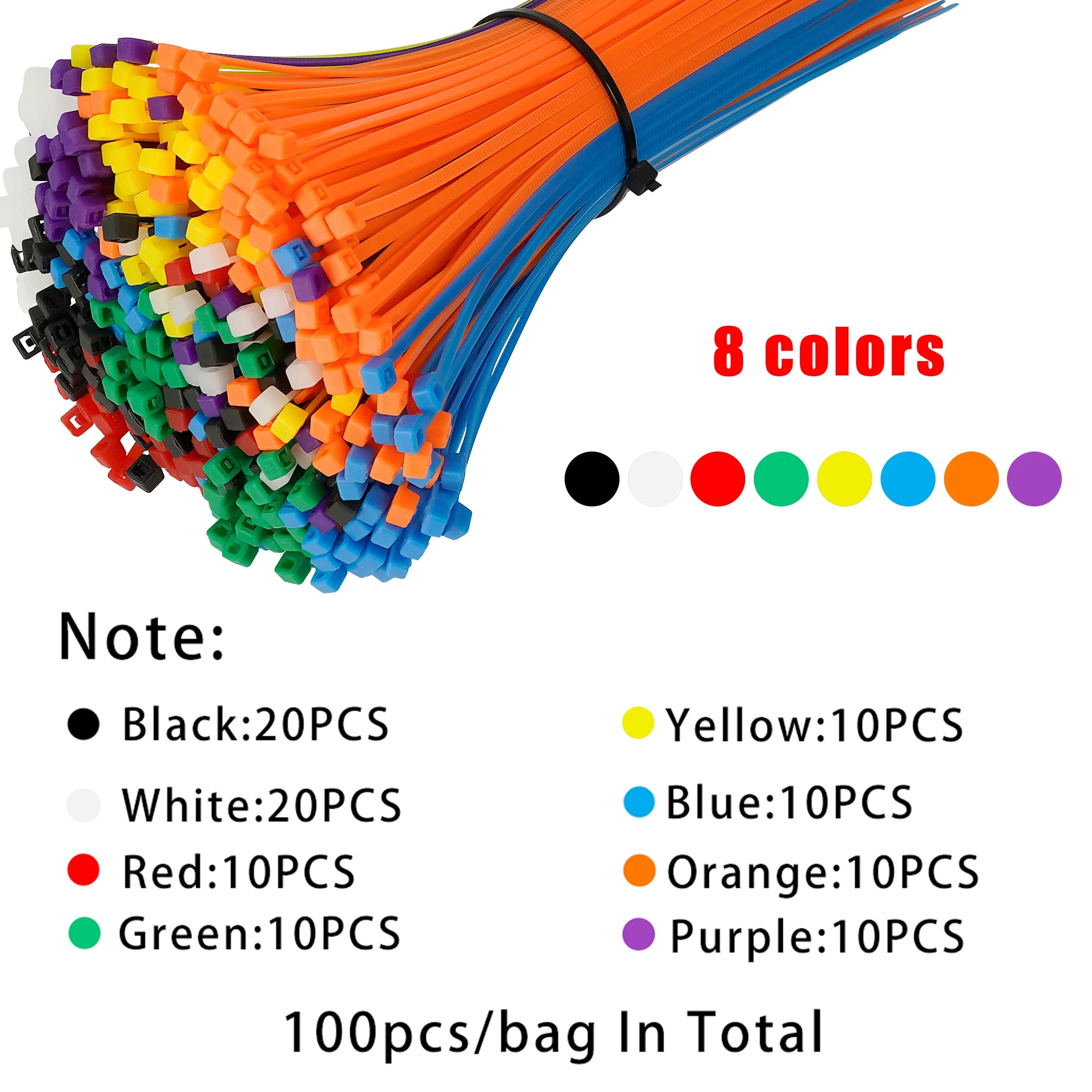 3 × 200mm tamaño 100 unids/bolsa brida para cables de nailon con bloqueo Slef Multicolor paquete rápido envoltura de cables de bucle de plástico