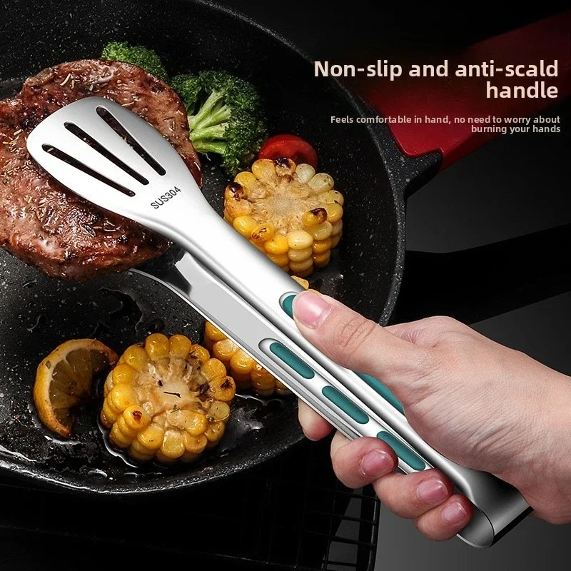 Pinze per alimenti in acciaio inossidabile Cucina domestica Pinze per bistecche resistenti al calore addensate Cibo Buffet Barbecue Carne arrosto Clip per pane