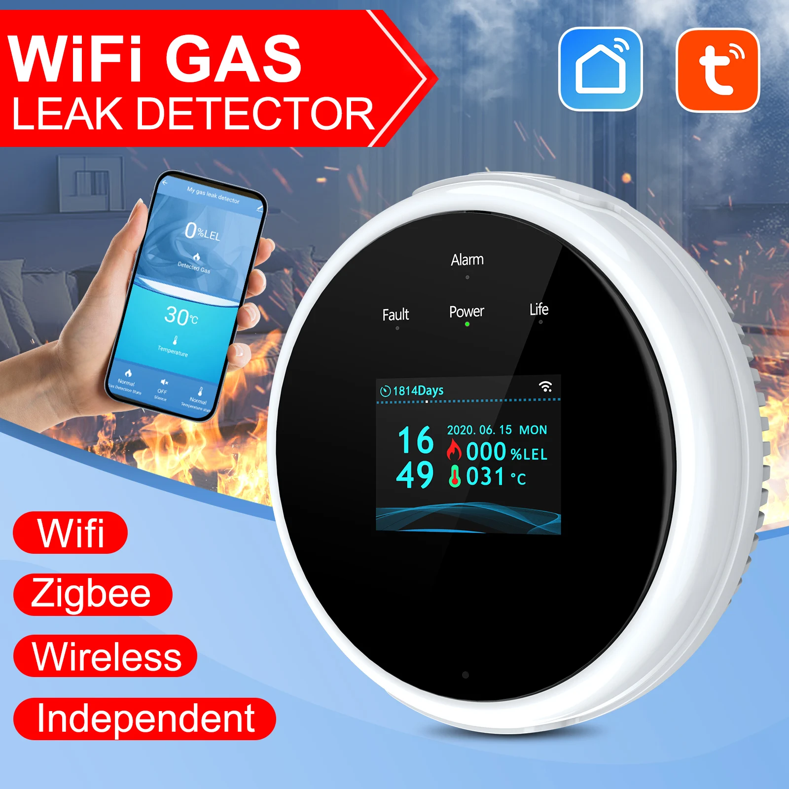 Tuya WIFI Home Gas Alarm Kitchen Gas Leakage Detector Valvola Infiammabile Allarme Gas