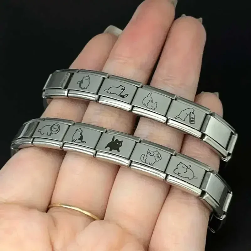 イタリアブレスレット 9 ミリメートルモジュールステンレス鋼 DIY 取り外し可能調節可能なシンプルなかわいいライン子猫カスタムジュエリーチェーンパーソナライズ