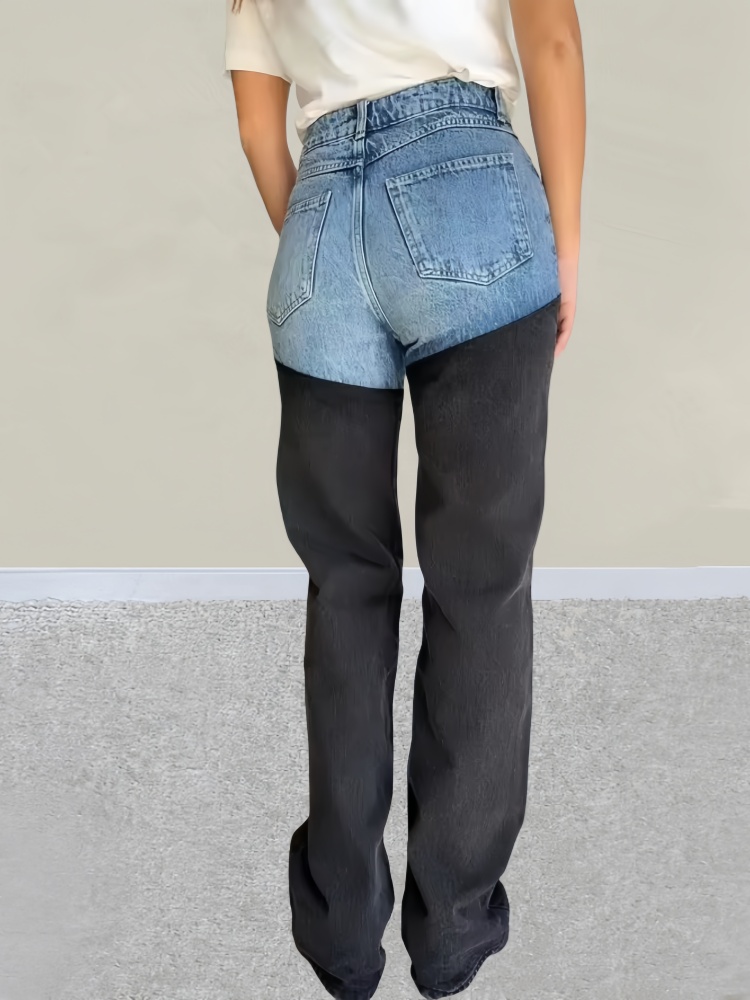 Trashy Y2K 2000S Washed Blue Black Patchwork Slim Stretch Jeans Pants For Women Clothing Casual Lady Denim Trousers Ropa Mujer