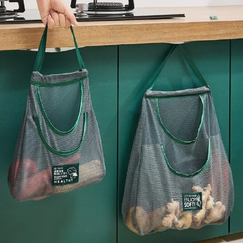 Borse portaoggetti riutilizzabili Borsa a rete da appendere alla cucina Borsa a rete per riporre frutta e verdura per la casa per zenzero, aglio, patate, cipolle