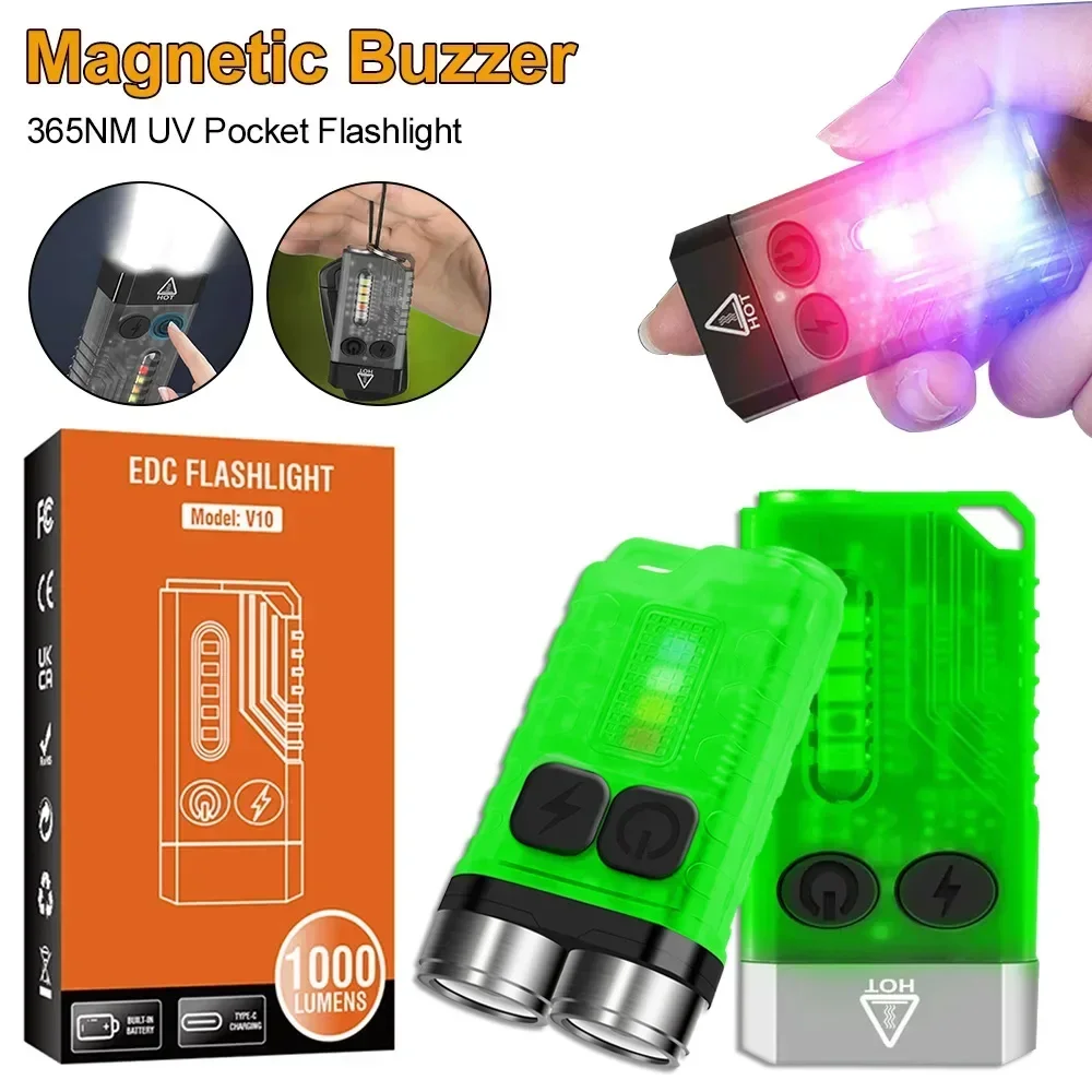 V3/v10 edc Taschenlampe Schlüssel bund Licht Typ C wiederauf ladbare tragbare super helle Mini-Taschenlampe mit Magnet UV Camping Tasche Laterne