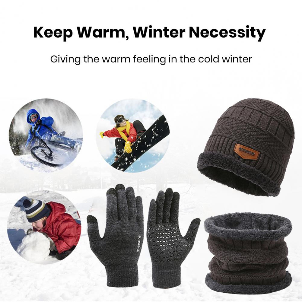 Conjunto de gorro de invierno para mujer, guantes de ciclismo, conjunto de accesorios acogedores para invierno, gorro tejido, bufanda, guantes para hombre, suaves, cálidos, a prueba de viento para exteriores