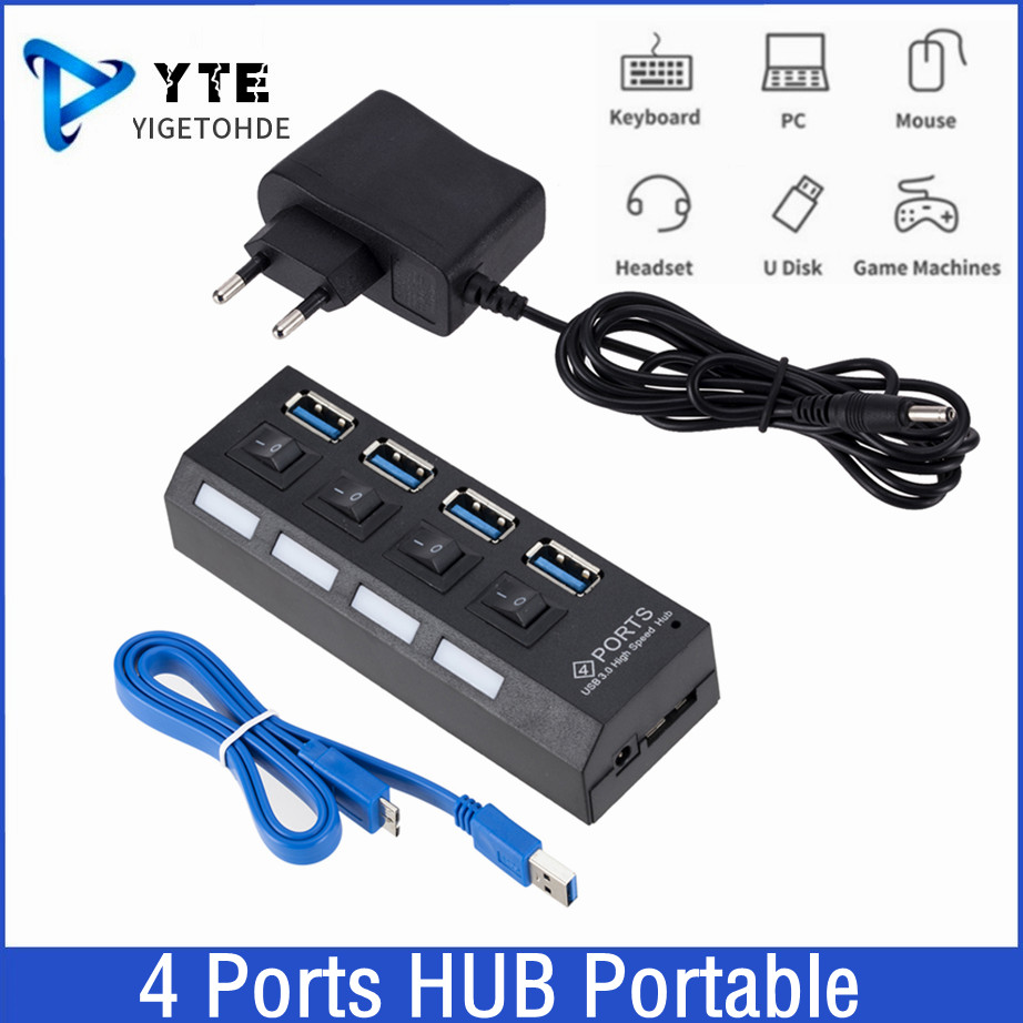 Mini HUB USB 3.0 Siêu Tốc Độ 5Gbps Usb3.0 4 Cổng HUB Di Động USB 3.0 Bộ Chia Với Nguồn Điện Bên Ngoài adapter Cho Máy Tính Phụ Kiện