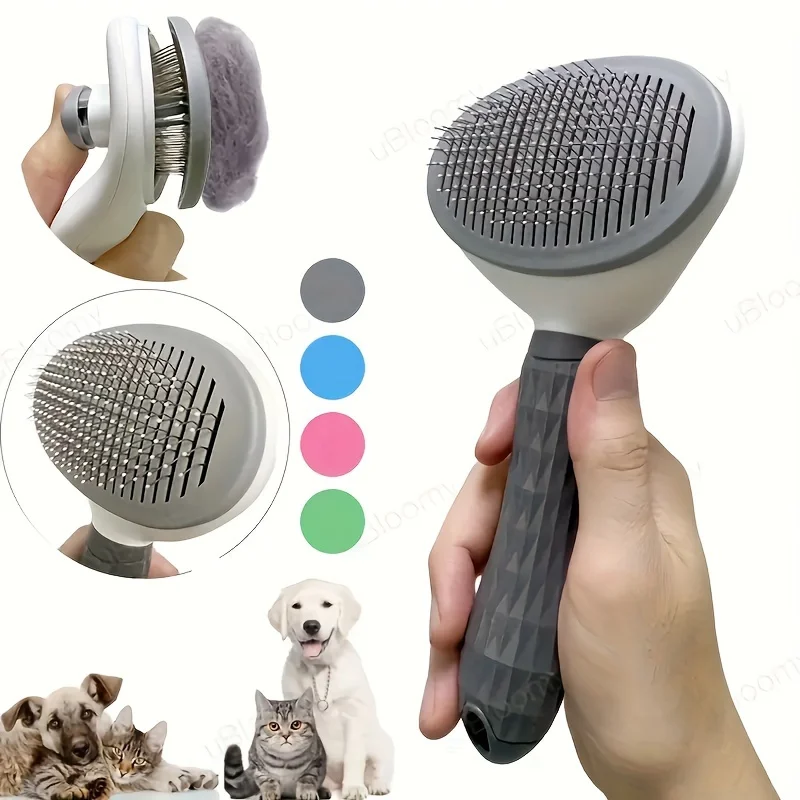 Peine de depilación para mascotas con un solo clic para el cuidado sin esfuerzo de perros y gatos, cepillo deslizante para depilación flotante con función automática