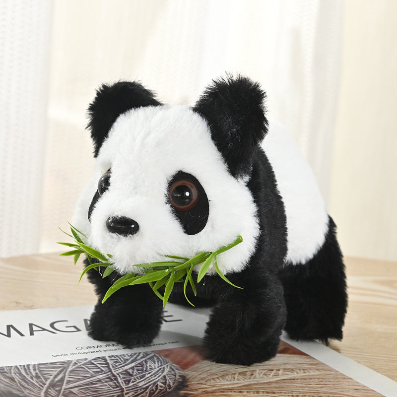 Cute Electric Plush Panda Doll Simulates Wagging Tail Walking Sound Effect Biting Bamboo Panda Electronic Pet Toy Gift