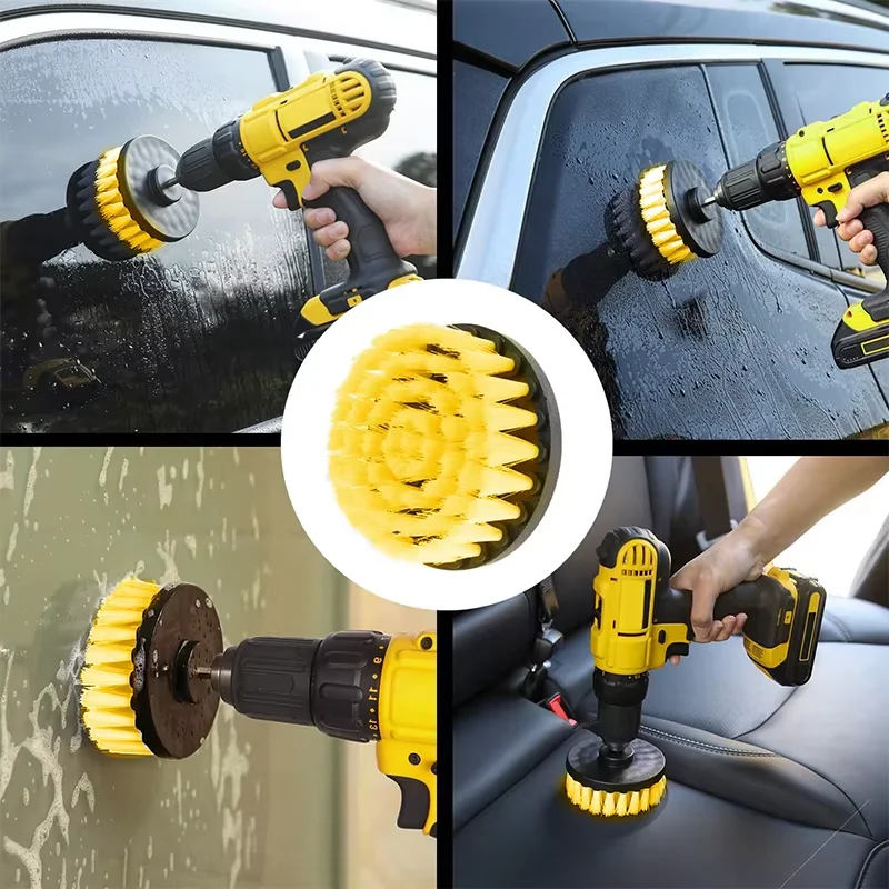 Conjunto de acessórios para escova de broca elétrica de motocicleta, 7 peças, kit de ferramentas de limpeza de escova de broca elétrica usado para limpar vidro de pneu de roda