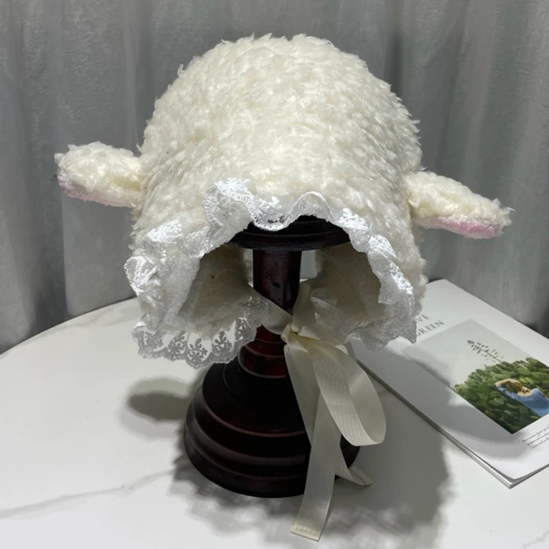 Sombreros de disfraz esponjosos, regalo de Navidad, sombrero de cubo de Cosplay de cordero suave y cálido al aire libre, Invierno