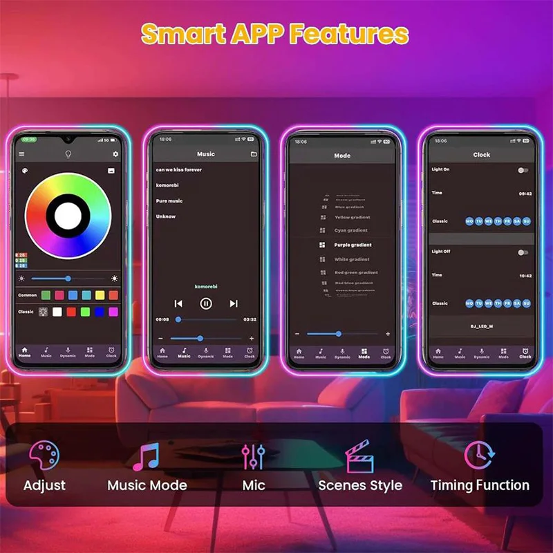Strisce luminose a LED RGB 5m 10m 20m 30m Luce per ambienti a LED con controllo APP Nastro flessibile Luces Nastro a LED per la decorazione della camera da letto