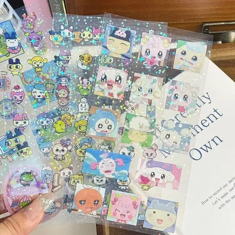 Adorables pegatinas de Tamagotchi, parche Meeton con Flash láser temprano Vintage, papel de doble Material para libro electrónico, regalo DIY de móvil