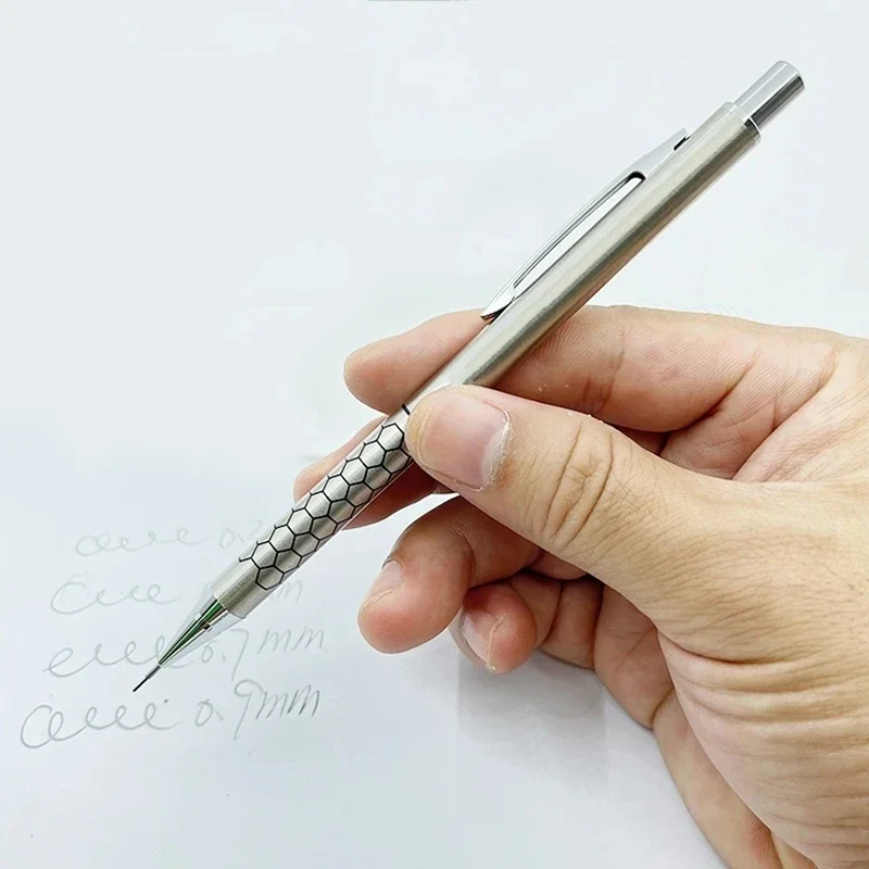 0.5 0.7 0.9mm metalowy ołówek automatyczny z zestawem gumek HB ołów Art Sketch materiały do ​​rysowania automatyczny ołówek pisanie artykułów papierniczych