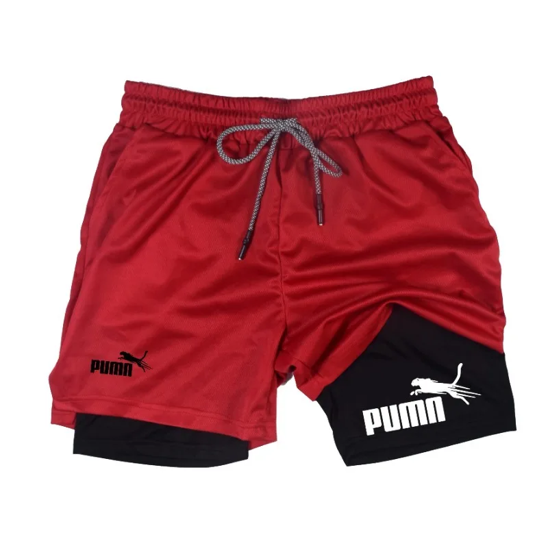 Verão respirável dois-em-um shorts de dupla camada shorts de compressão elástica masculina de secagem rápida multi-funcional shorts M-3XL