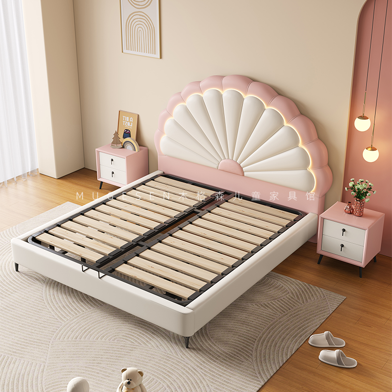 プリンセスソフトレザーベッドモダンな高級ライト女の子ロフト子供ベッドシングルクイーン Camas デ Dormitorio 家具寝室用