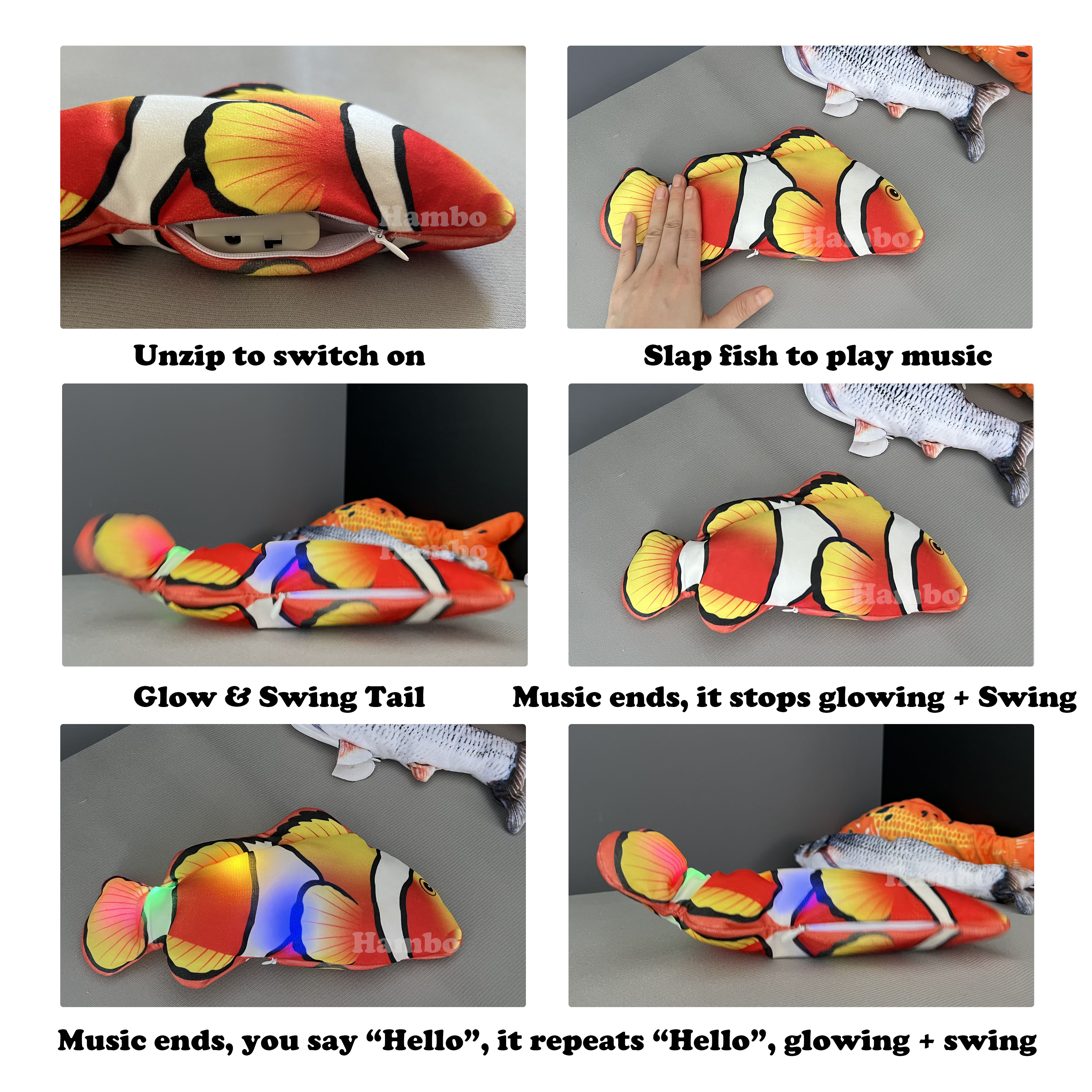 Simulation Electric Fish for Baby Repeat Speaking LED Light Happy Music for Baby to Play Tapping Fish Toy Mobile Moving Fish Toy