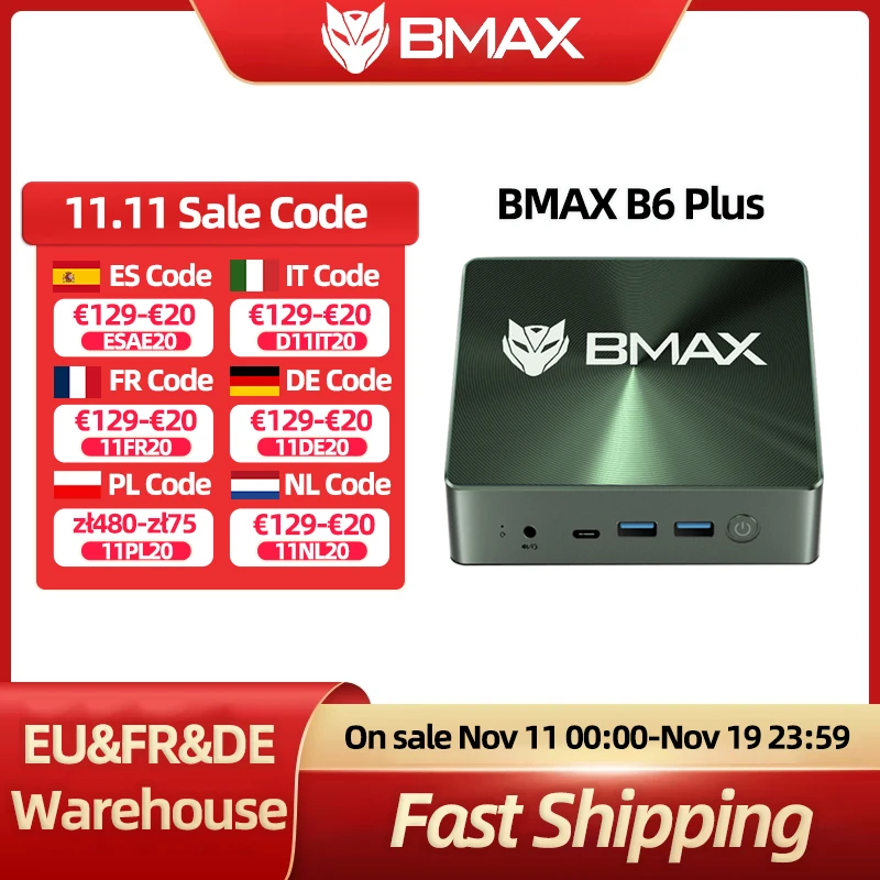 BMAX B6 Plus Mini PC Intel I3-1000NG4 Windows 11 PC 12GB DDR4 RAM 512GB NVMe SSD WIFI 5 USB 3.0 USB * 3 HDMI * 2 Bluetooth4.2