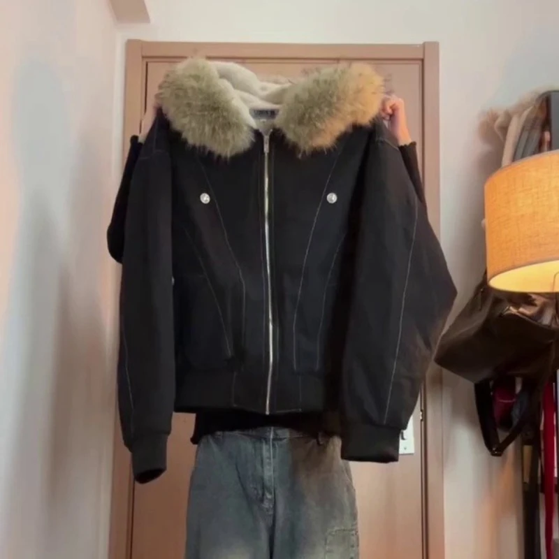 2000s estética preto elegante jaqueta mulher 2025 inverno y2k zip up com capuz design harajuku casaco feminino solto casual punk outfits
