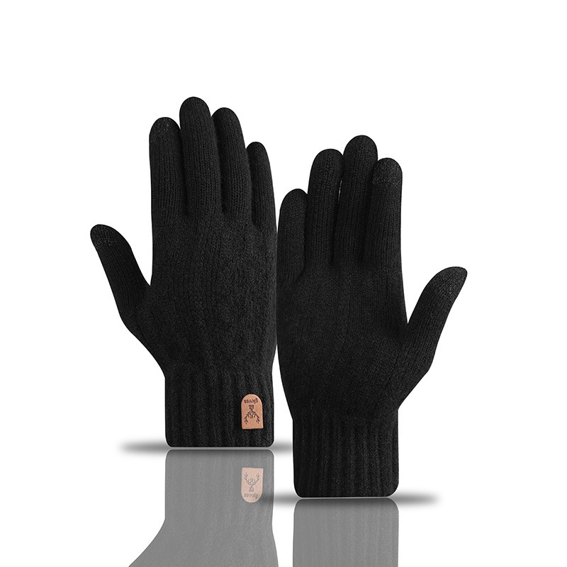 New men's warm gloves for winter touch screen plus velvet thickened cold-proof and warm wool knitted gloves
