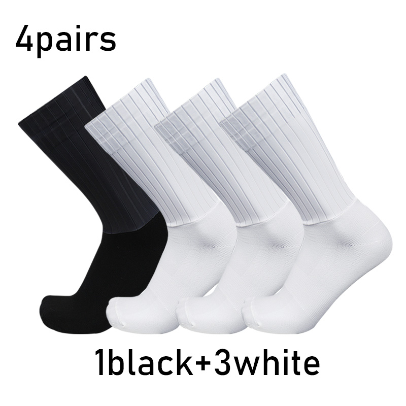 Calcetines de silicona antideslizantes para Ciclismo profesional, medias aerodinámicas de Color puro para verano, 4 pares por juego