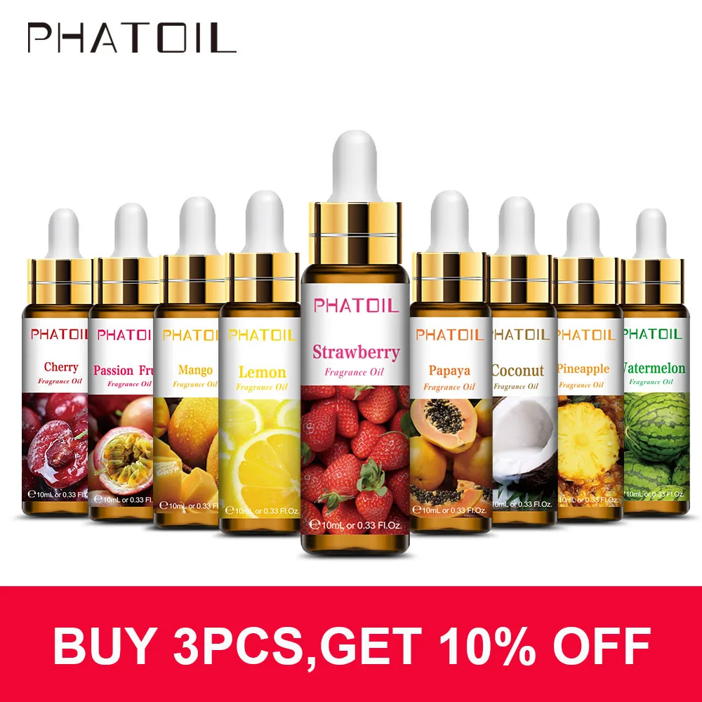 PHATOIL 10ml aceites aromáticos de frutas fresa cereza piña Mango coco uva sandía aceite aromático para fabricación de jabón de velas