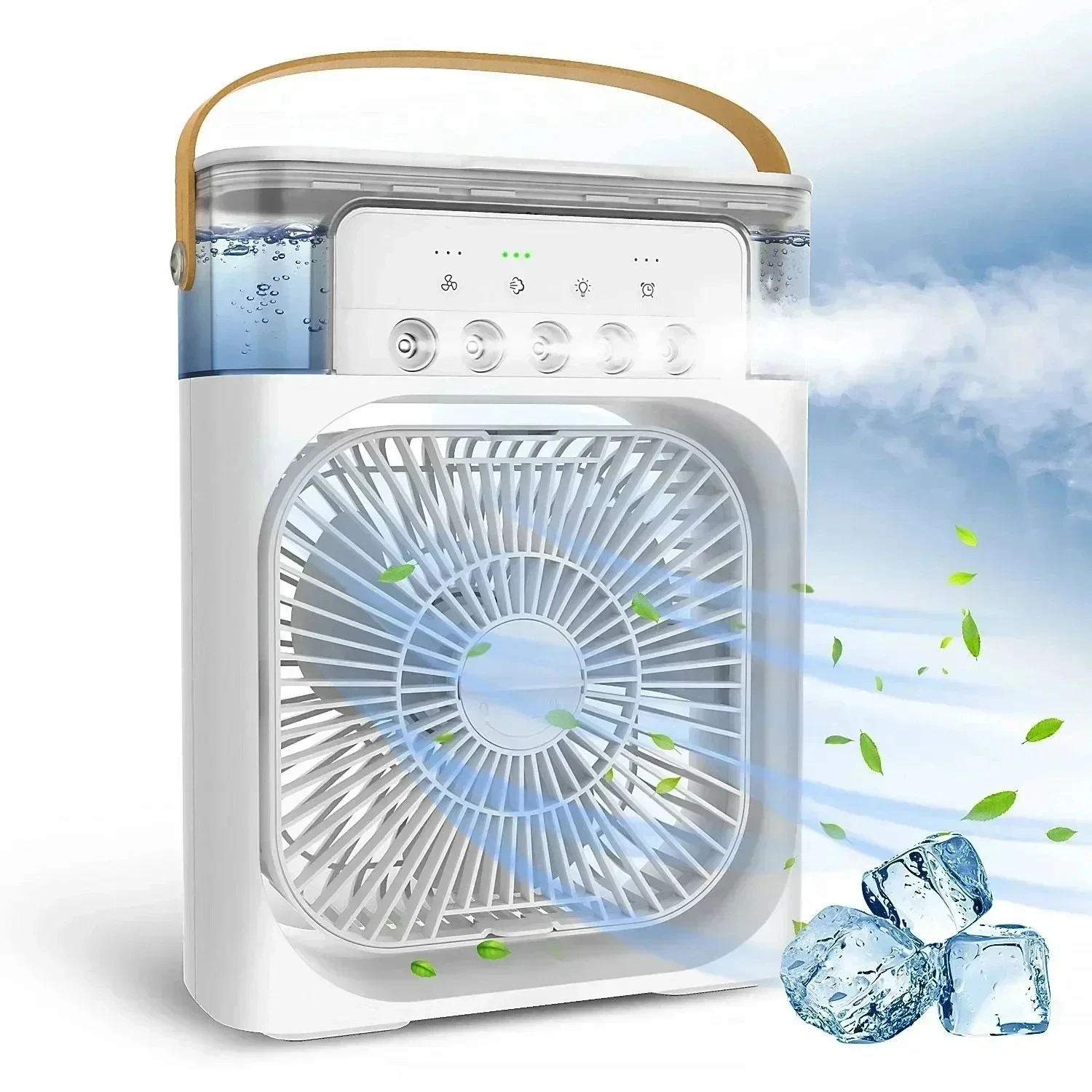 Umidificatore portatile Ventilatore Condizionatori d'aria Ventilatore elettrico USB Luce notturna a LED Nebbia d'acqua Divertimento 3 in 1 Dispositivo di raffreddamento dell'aria Umidifie per la casa