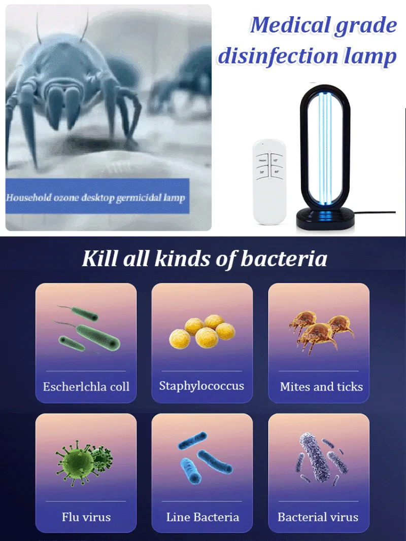 Desktop Folding Remote Control Ultraviolet Sterilization Lamp Desktop Ozone Sterilization Lamps 110V220V38W Ozone Sterilization