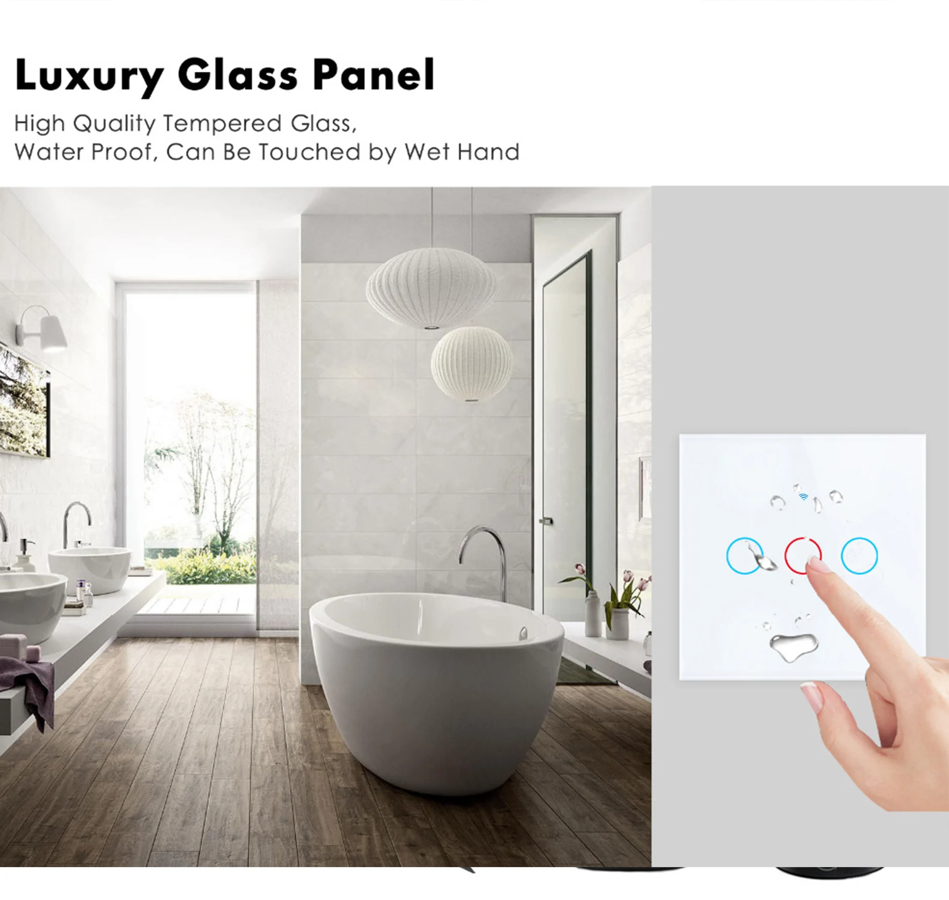 Interruptor inteligente UE/EE. UU. Alexa RF433 sin Control Tuya neutro funciona con Google 1/2/3 Gang Smart Life Home Light WiFi interruptores táctiles