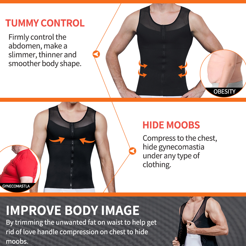 บุรุษเสื้อ Gynecomastia เสื้อกั๊กเสื้อกระชับสัดส่วน Body Shaper Tank Top Zipper Corset สำหรับ Man Shapewear