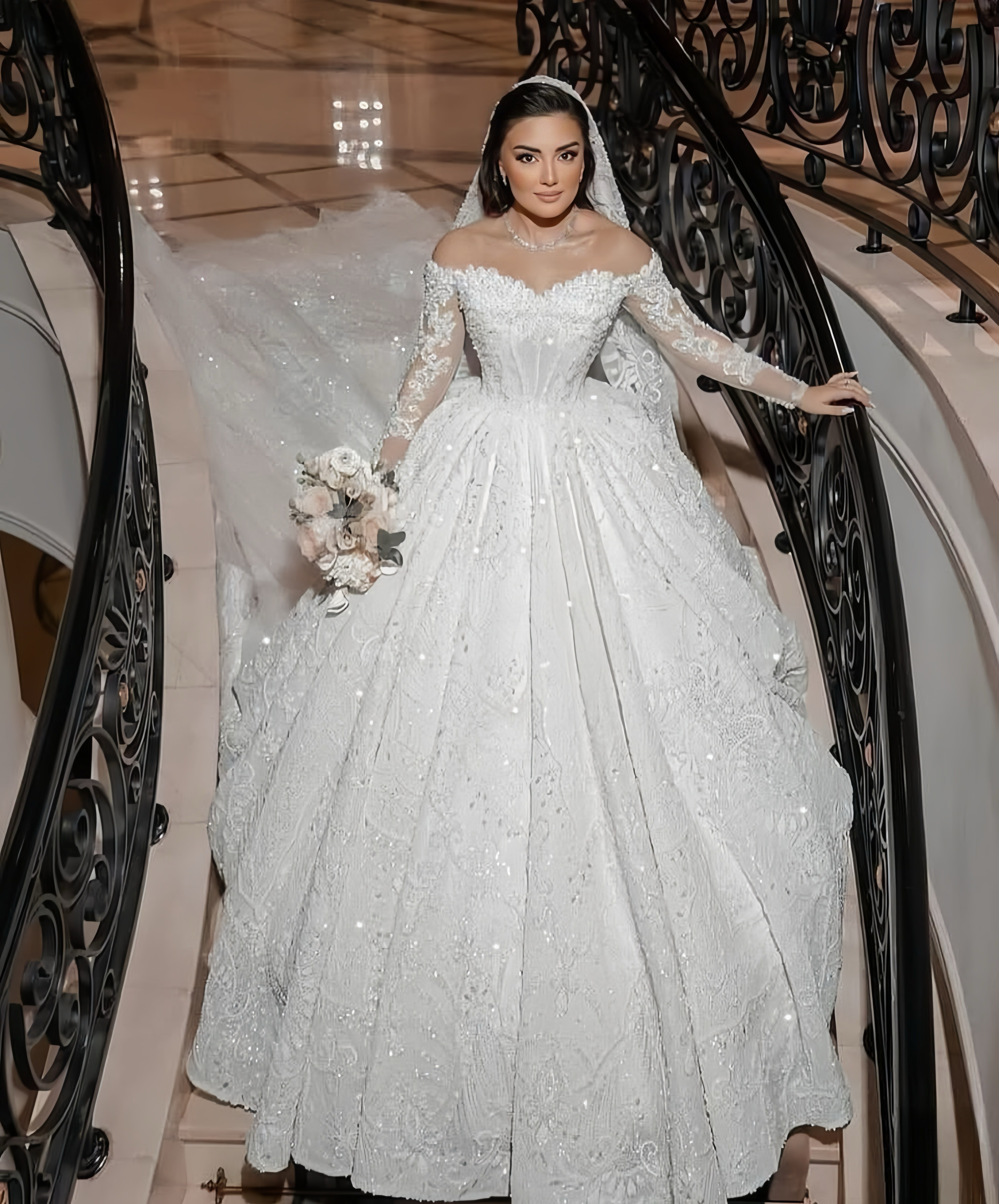 Robe de mariée luxueuse personnalisée en Organza avec perles brodées, robe de bal princesse à col rond, 2025