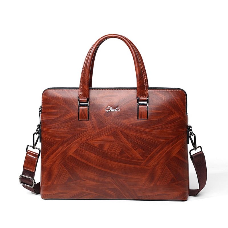 Wood Texture Briefcase PU Leather Men'S Luxury Handbag Executive Document Office Shoulder Portfolio Business Crossbody Side Bag