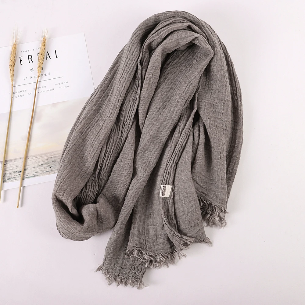 Novo design outono inverno feminino cachecol quente simples sólido linho algodão xales muçulmanos lenço envoltório cabeça cabelo pashmina stoles